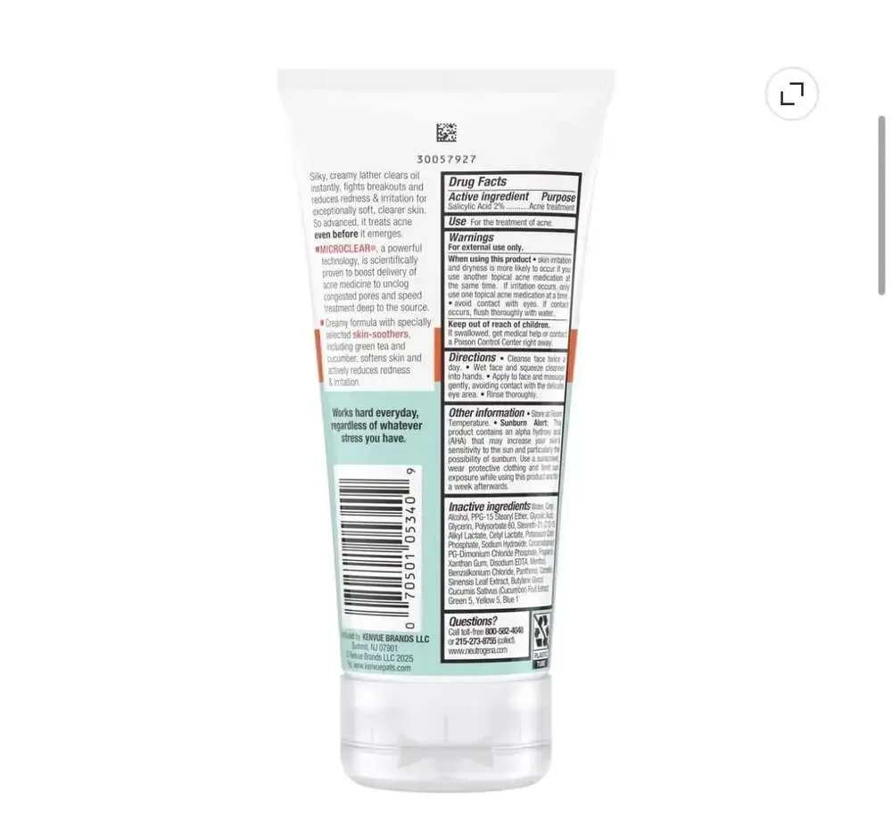 Neutrogena Oil-Free Acne Stress Control Power-Cream Wash, 6 Ounce